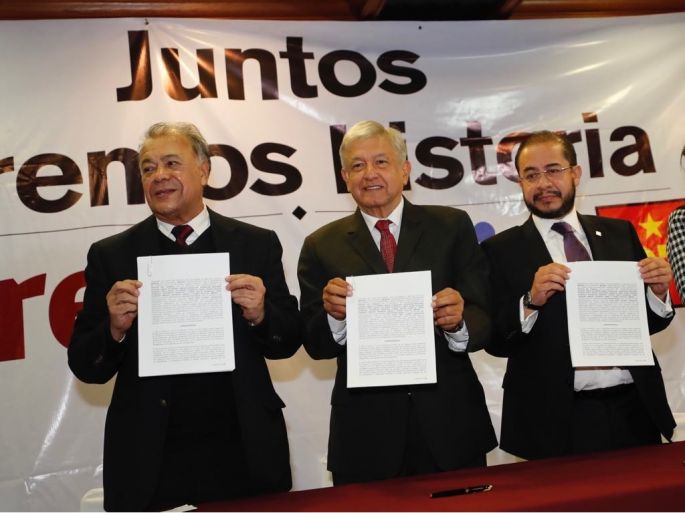 Se firma la Coalición Nacional "Juntos haremos historia" de MORENA, PT y PES