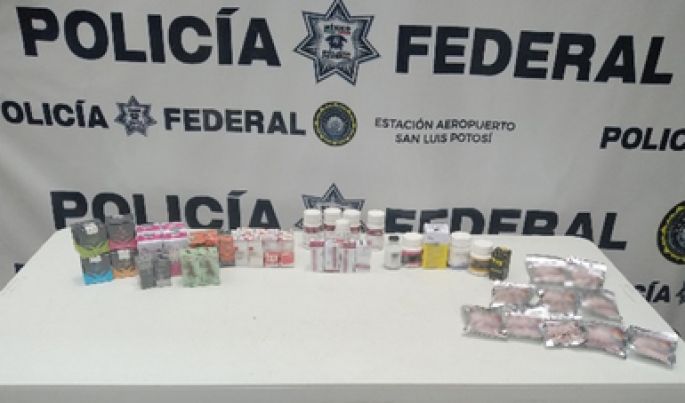 En San Luis Potosí, decomisa la Policía Federal más de dos mil pastillas y soluciones inyectables de presuntos anabólicos
