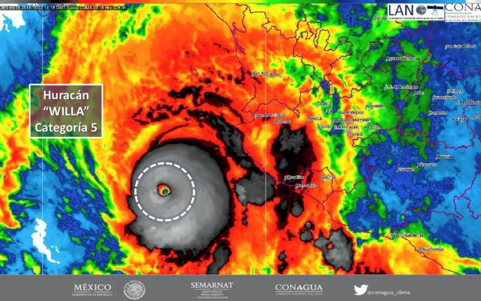 Huracán “Willa” ya es categoría 5; suspenden clases en Nayarit y Michoacán