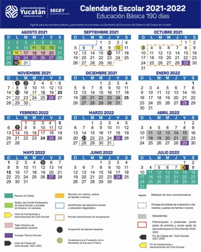 SEGEY presenta Calendario Escolar 2021-2022 de 190 días