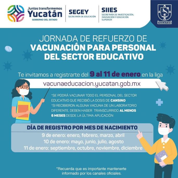 Del 12 al 15 de enero el refuerzo anti covid para maestros y personal educativo 