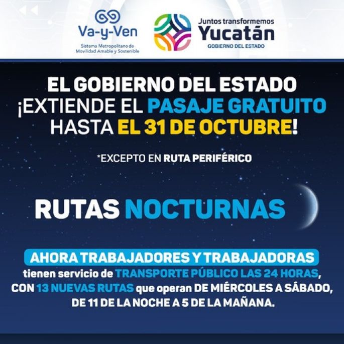 Anuncian que el servicio de Rutas Nocturnas del sistema de transporte “Va y ven” será gratuito un mes más