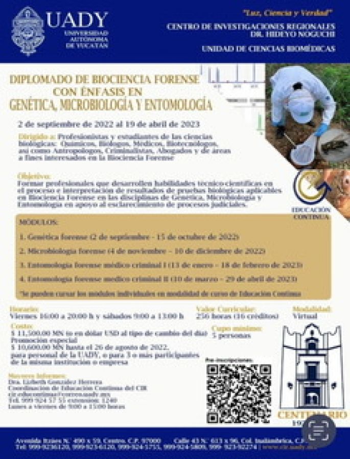 Ofrecen diplomado en Biociencia Forense