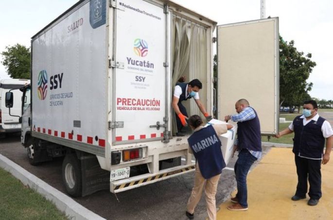 Arriban a Yucatán 39,200 dosis contra el Coronavirus para seguir con la vacunación en Yucatán