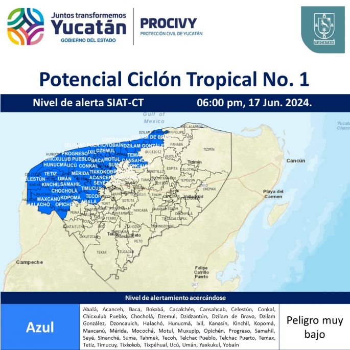 Continuarán lluvias de diversa intensidad en Yucatán por efectos de sistema tropical en el golfo de México