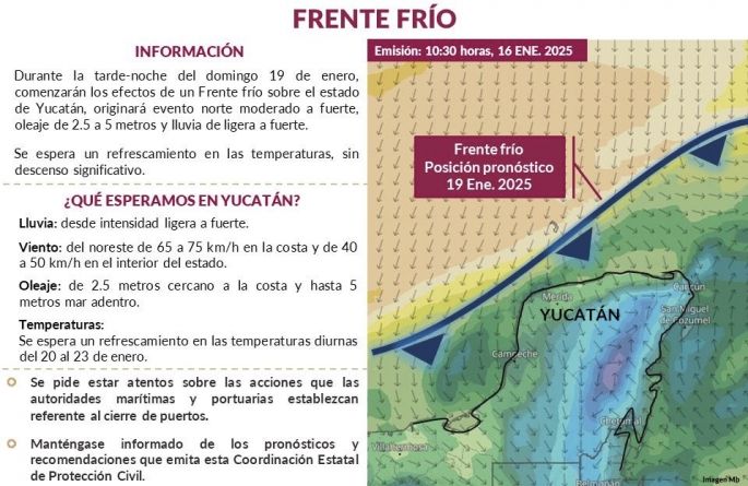 Pronostican Frente Frío 24 con lluvia fuerte, rachas de viento y oleaje elevado