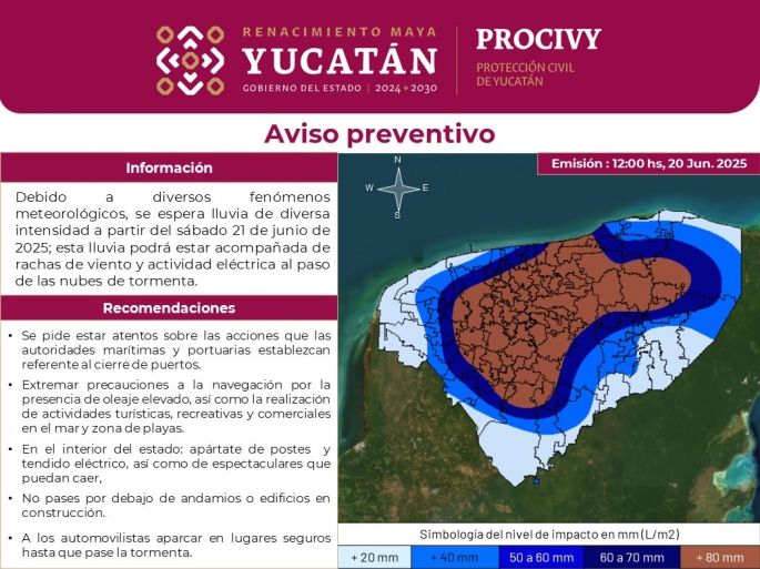 Continuarán las lluvias en Yucatán durante los próximos días