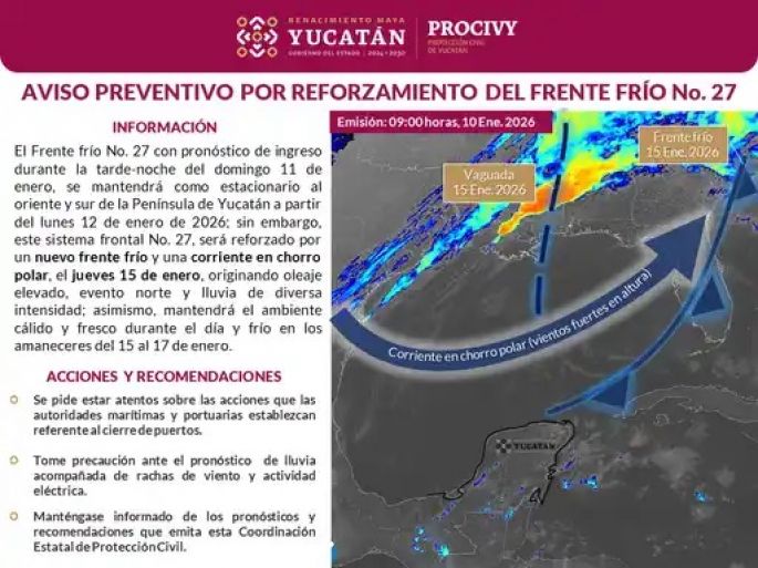 Yucatán recibirá efectos de cuatro frentes fríos en enero